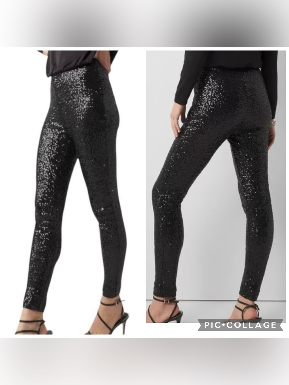 WHITE HOUSE BLACK MARKET Women’s Black All Over Sequin Leggings Lined Size XS